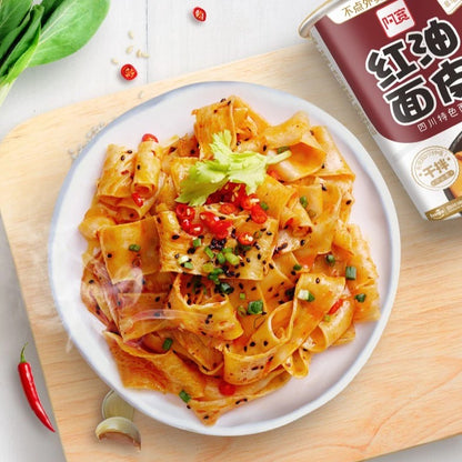 AH KUAN Hot & Spicy Red Oil Broad Noodle 阿宽红油面皮 桶装