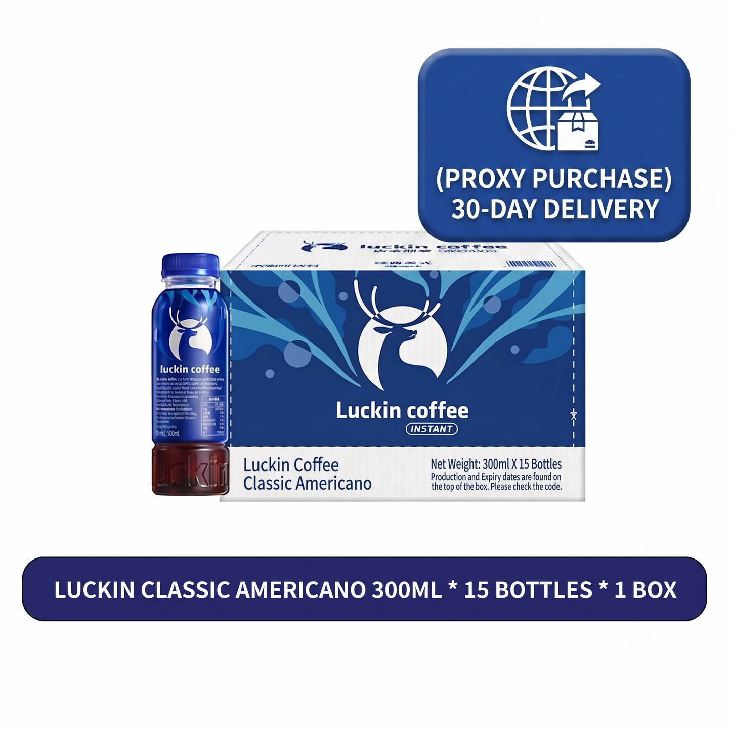luckin coffee Ready-to-Drink Bottled Instant Coffee Series (Classic Americano / Raw Coconut Latte / Grapefruit Americano) - 100% Arabica, 1.5x Caffeine, Stock-Up Bulk Pack (15 Bottles)