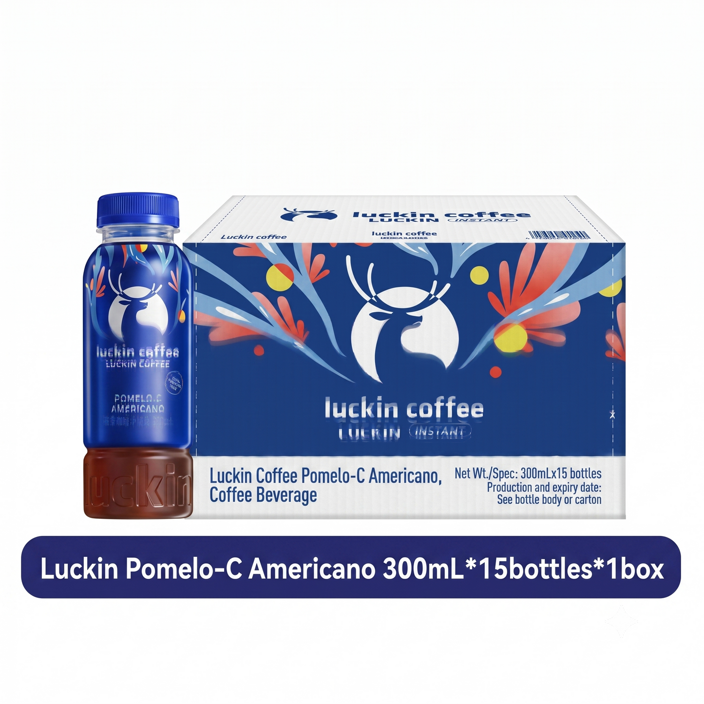 [Global Direct 1-3 Wks] luckin coffee Ready-to-Drink Bottled Instant Coffee Series (Classic Americano / Raw Coconut Latte / Grapefruit Americano) - 100% Arabica, 1.5x Caffeine, Stock-Up Bulk Pack (15 Bottles)