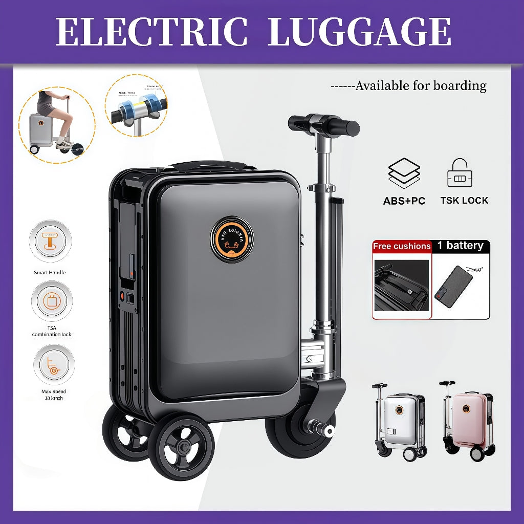 20L Electric Ride-On Luggage - Foldable Motorized Suitcase with USB Charger, 15km/h Speed for Travel & Commute