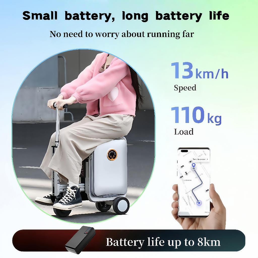 20L Electric Ride-On Luggage - Foldable Motorized Suitcase with USB Charger, 15km/h Speed for Travel & Commute